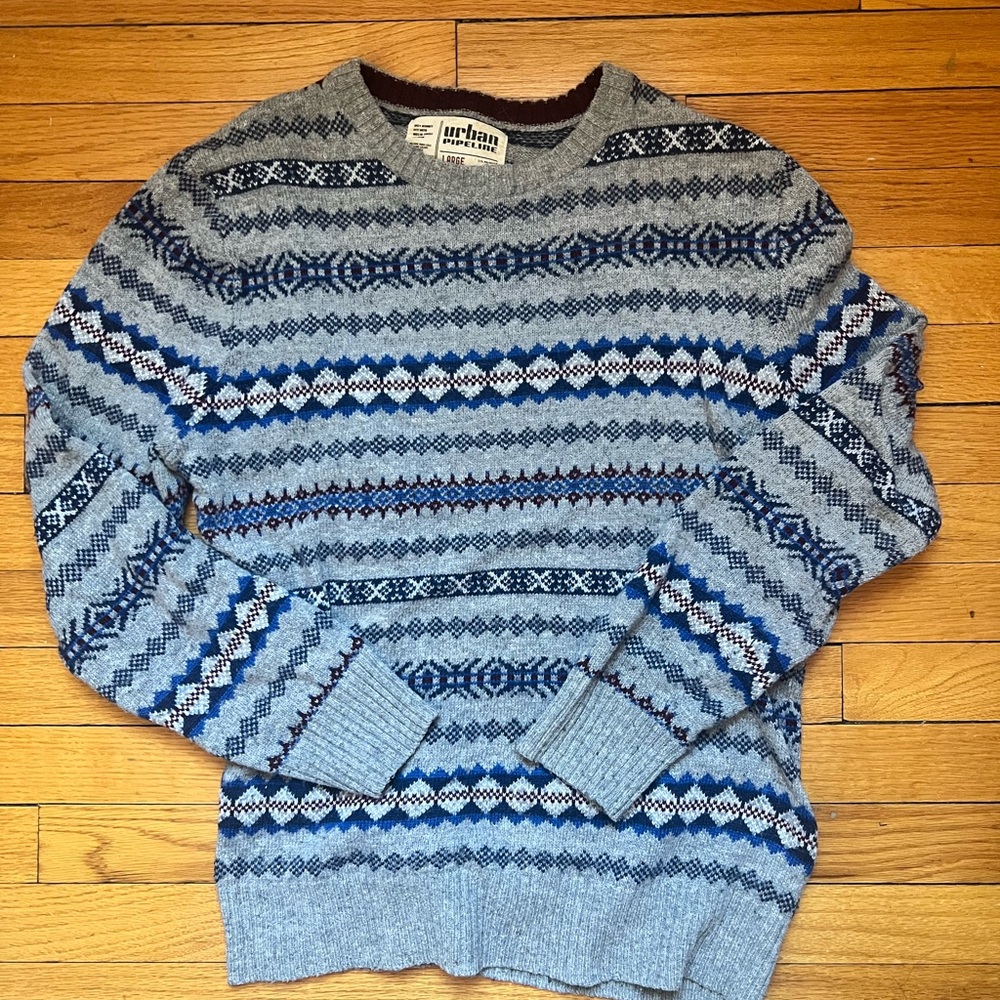 Urban Pipeline Fair Isle Crewneck Sweater Blue Gray